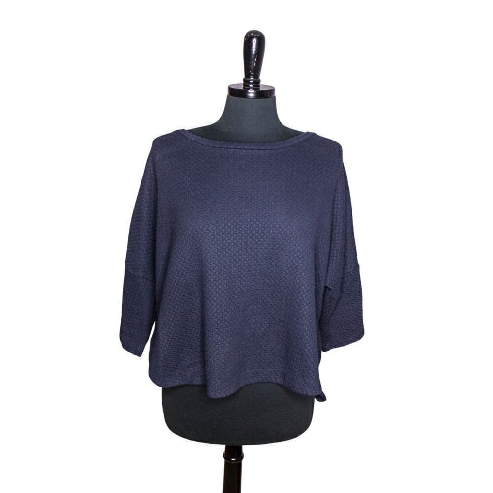 Deletta Sweater Short Sleeve Hi Low Waffle Knit Back Cut Out Size M